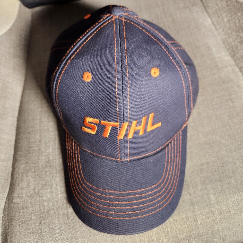 Stihl Snapback Hat Mens OSFA Navy Blue Orange Contrast Stitch Logo Cap